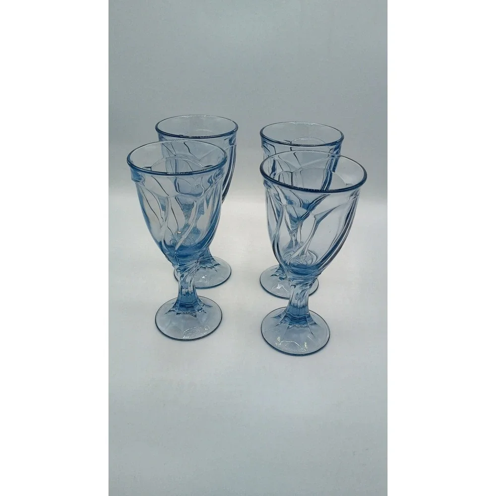 Lot of 4 Blue Swirl Water Goblets Drinking Glasses